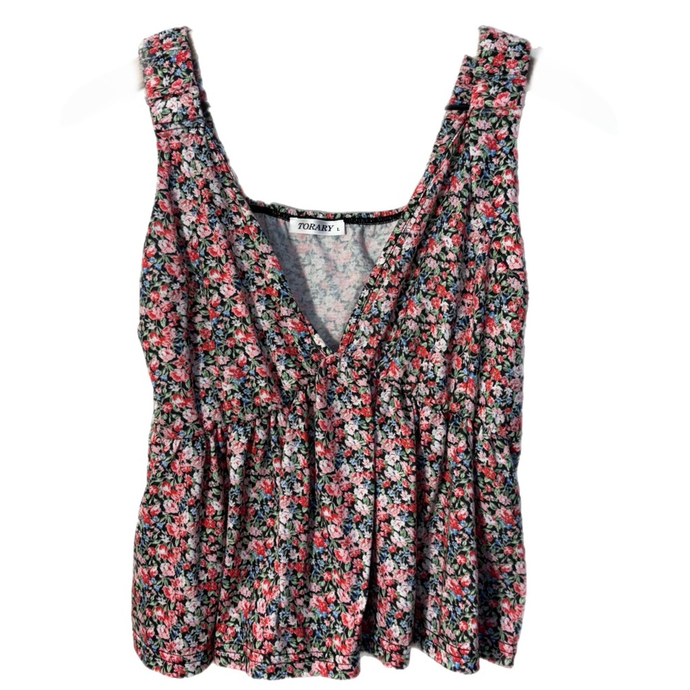 TORARY Floral Top Babydoll Black and Red L.